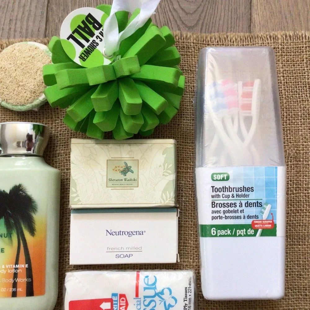 Bundle of Bath Accessories Body Care Sponge Soap Lotion Toothbrush